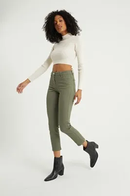 BOSHETTI Essentials Haki Yüksek Bel Mom Comfort Slim Fit Jeans