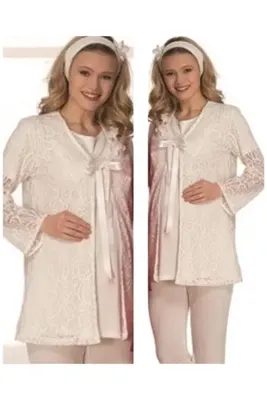 Mecit 1806 Hamile Lohusa Dantel Sabahlıklı Pijama Sabahlık Takım