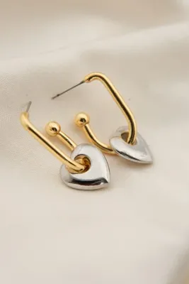 Elika Silver Kadın Kalp Detaylı Halka Ve Kanca Model Küpe