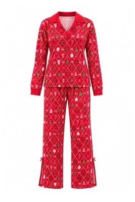 TRENDYOLMİLLA Kırmızı Yılbaşı Süprem Örme Pijama Takımı THMAW27PT00195