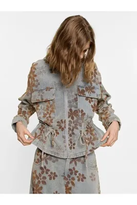 Parfois Kadın Çiçek Desenli Jakarlı Barrel Denim Ceket