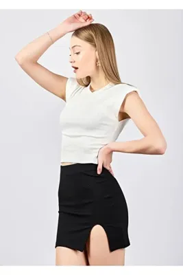 GRİLAND Kadın Siyah Yırtmaçlı Mini Etek
