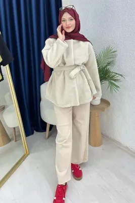 lurex moda Kemerli Peluş Ceket