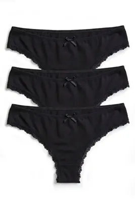 Öts Kadın Külot 3'lü Paket, Dantelli, Bikini, Normal Bel Dar Kalıp Külot (%90 Viskon - %10 Elastan)