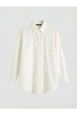 LC Waikiki GiyÇık Store den Ekru Taşlı Oversize Kadın Gömlek Tunik