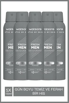 Watsons Fresh Men Pudrasız Deodorant Sprey 5x150ml