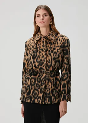 Fendi Camel Leopar Desenli Yün Ceket