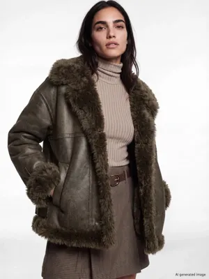 LCW Vision İçi Kürklü Oversize Deri Görünümlü Mont