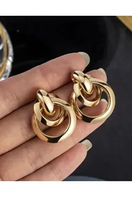 Genel Markalar Kadın Gold İç İçe Halka Mantar Küpe