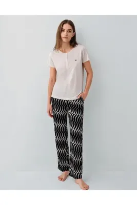 Pierre Cardin Kadın Kısa Kol Uzun Desenli Pijama Takımı Ev Giyim Set VR.P9.1.C65.Y01.T