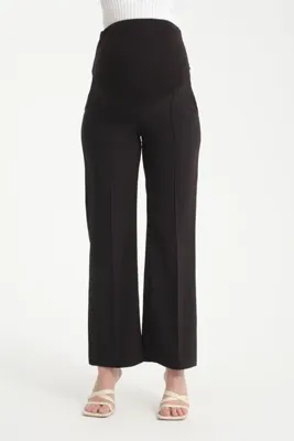 KATLİN MATERNİTY WEAR Hamile Geniş Paça Beli Ayarlanabilir Kumaş Pantolon Önü Dikiş Detaylı
