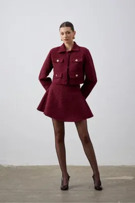 LAULEİ Tüvit Mini Etek Bordo