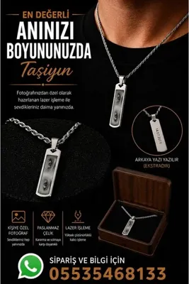Steel Art Kuyumculuk Kişiye Özel Göz Resim Baskılı Paslanmaz Çelik Kolye Sevgiliye Hediye