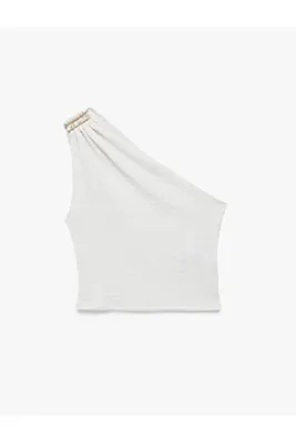 Koton Bürümcük Kumaş Dokulu Slim Fit Metal Aksesuarlı Tek Omuz Bluz
