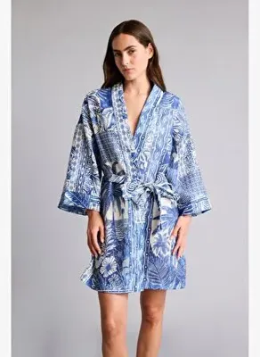 Defacto Regular Fıt Desenli Kuşaklı Kimono