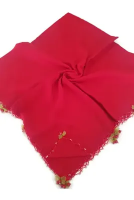 BENLİ El Işi Kiraz Oyalı Düz Renk Eşarp Yazma Çeyizlik Hediyelik 100x100cm
