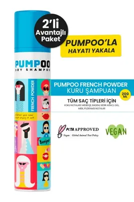 Pumpoo French Powder Kuru Şampuan 200 ml | Ferah Saç Görünümü | Kalıntı Bırakmaz X2 Adet