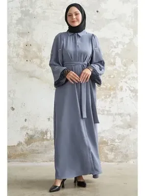 InStyle Tül Detay Pullu Gri Ferace