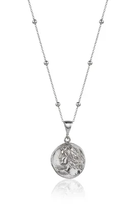 Söğütlü Silver 925 Ayar Gümüş Roma Sikke, Antik Para Kabartmalı Madalyon Uçlu İtalyan Toplu Zincir Kadın Kolye SGTL13565RODAJ