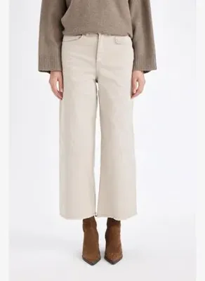 DeFacto Culotte Gabardin Pantolon Yüksek Bel Basic Düz Cepli Geniş Bol Paça
