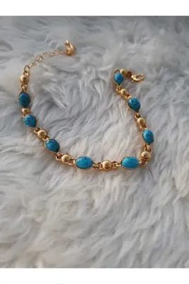 barisiva gold 22 Ayar Altın Kaplama Firuze Taşlı Bileklik