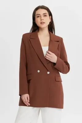 Bolivente Kahverengi Oversize Dokuma Blazer Ceket