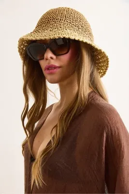 Olalook Kadın Camel Taş 2 Renkli Bucket Şapka ŞPK-00000018