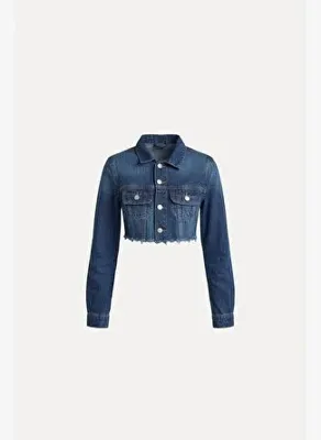 Vatkalı Kuşgözlü crop denim ceket