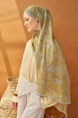 Silk Home Kadın Sarı Geometrik Desen Riva Tencel Şal 510003-01