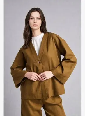 DeFacto Regular Fıt V Yaka Keten Kimono