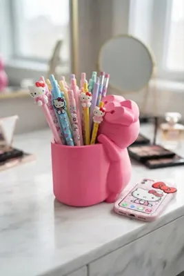 Küp Atölye Hello Kitty Masaüstü Kalemlik ve Makyaj Fırçası Organizeri