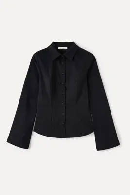 Mudo Kadın Siyah Fitted Casual Uzun Kollu Gömlek