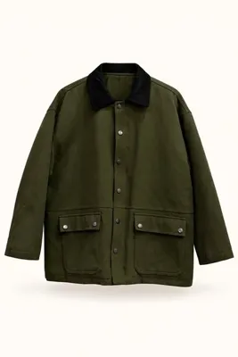 ea butik Kadın Haki Kadife Yakalı Oversize Ceket Çıtçıtlı Çift Cepli