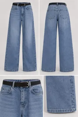YMR MODA YMR JEANS CROP STRAIGHT MAVİ KEMERLİ