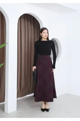 MODAELA Ekose Desenli Kışlık Kaşe Etek