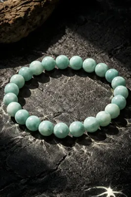 NBS Beautiful Naturel Stones Gerçek Amazonit Unisex Doğal Taş Bileklik 8 mm ( Beden Seçebilirsiniz ) AAA Kalite
