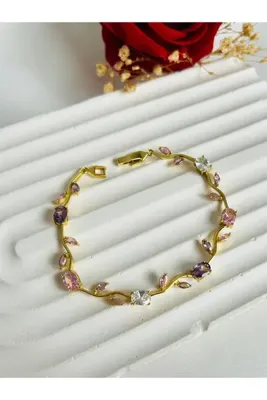 Roya Happiness RENKLİ TULİP GARDEN SU YOLU ÇİÇEK YAPRAK BİLEKLİK GOLD RENK SEVGİLİYE HEDİYE KUTU YILBAŞI HEDİYESİ