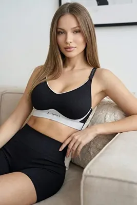Pijamaevi Siyah SilkAir AXFM Askılı Balensiz Sütyen – V-Neck, Lastik Bantlı, Konfor Destek