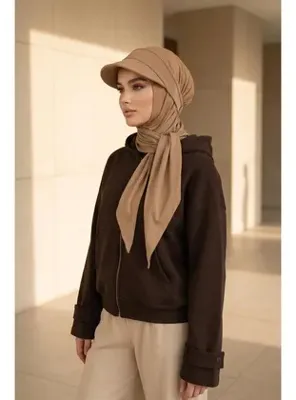 Aisha`s Design Çıkarılabilir, Ayarlanabilir Siperlikli Kaymaz Pratik Penye Şal,SPS-2 Sütlü Kahve