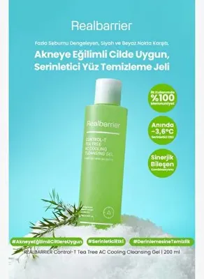 Real Barrier Akneye Eğilimli Cilde Uygun Temizleme Jeli REALBARRIER Control-T Tea Tree AC Cooling Cleansing Gel