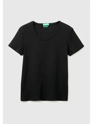 United Colors Of Benetton Kadın Lacivert %100 Pamuk Geniş V Yaka T-Shirt