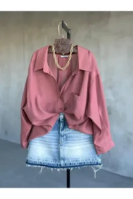 By Pakize Premium Düşük Omuzlu Oversize Gömlek