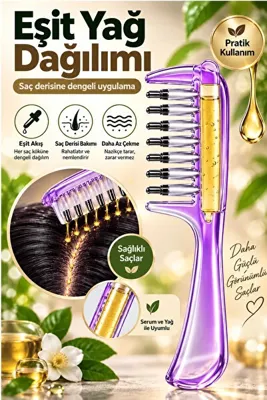 Nera Classy 7 Metal Uçlu Serum Hazneli Saç Tarağı, Hazneli Serum Tarağı – Saç Derisi Yağ Uygulama Tarağı, Eşit Dağıtıcı Masaj ve Saç Bakım Aparatı