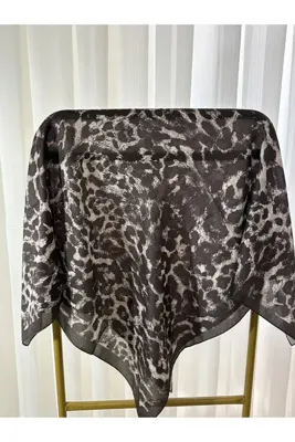 Genel Markalar Kadın Leopar Desenli Pamuklu Eşarp 90x90 cm - Ütü Gerektirmeyen