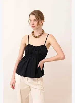 Roman İnce Askılı Poplin Bluz Siyah Y2413007_001