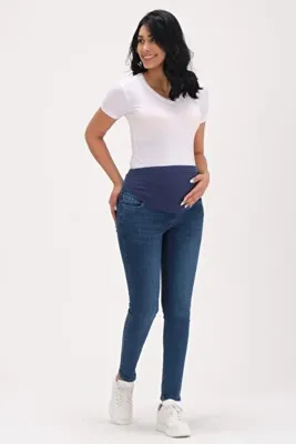 BUSA Hamile Esnek Karın Bantlı Beli Ayarlanabilir Skinny Kot Pantolon MAVİ