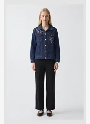 Selesty Official Taşlı Indigo Denim Ceket