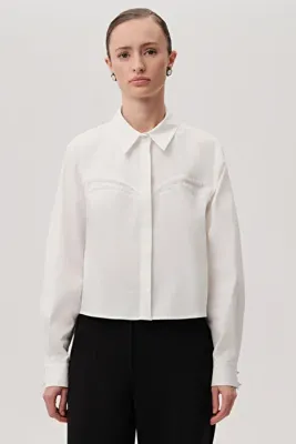 Exquise Pamuklu Uzun Kol Kristal Taşlı Slim Fit Gömlek