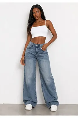 komera Kadın mavi renk baggy 34_w4 yüksek bel denim pantolon