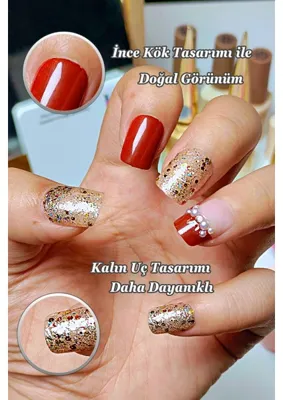Easy Beauty 24 Adet Protez Görünümlü Takma Tırnak Seti Çift Taraflı Bant Törpü Portakal Çubuğu Hediye
